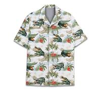 Pirate Skull Hawaiian Shirts for Men Women, Vintage Skull Pirate Treasure Map Shirt Button Down Short Sleeves, Alligator, Medium