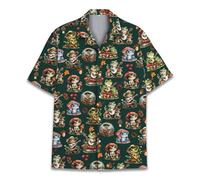 Pirate Skull Hawaiian Shirts for Men Women, Vintage Skull Pirate Treasure Map Shirt Button Down Short Sleeves, Frog Mushroom, L