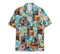 Pirate Skull Hawaiian Shirts for Men Women, Vintage Skull Pirate Treasure Map Shirt Button Down Short Sleeves, Raccoon 4, S