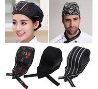 Pirate Skull Mesh Chef Hat Cotton Adjustable Kitchen Cooking Cap for Restaurant Catering Baker Unisex Comfortable Breathable Headwear 30 x 20 x 12 cm Black(A)