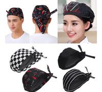 Pirate Skull Mesh Chef Hat Cotton Adjustable Kitchen Cooking Cap for Restaurant Catering Baker Unisex Comfortable Breathable Headwear 30 x 20 x 12 cm Black(C)