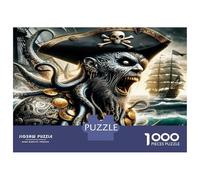 Pirate Skull Ship 1000 Pieces Jigsaw Puzzle Set Legendary Buccaneer Lore Jigsaw Puzzle Premium Cardstock Senior Enthusiasts Concentration Training Housewarming Gift Indoor Leisure 52x38cm/1000pcs