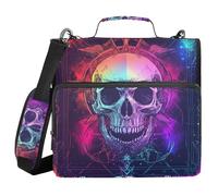 Pirate Skull Tarot 1.5 Inch 3 Rings Binder Zipper with Shoulder Strap Multi-Pocket Portable Home Travel Safe Storage Bag for School and Office