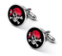 Pirate Skull Wearing Bandana Fashion Men's Cufflinks 1.7cm