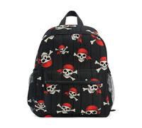 Pirate Skulls Black Backpack for Toddler Girls Boys Kids School Backpack, Pirate Skulls Black, M, Cool Soccer Print Backpacks