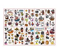 Pirate Stickers Temporary Tattoos for Boys & Kids - 10 Sheet Pirate Transfer Tattoos, Waterproof Cartoon Stickers for Kids' Birthday Party Bags