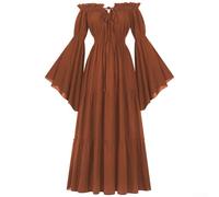 Pirate Style Renaissance Dress for Women with Off Shoulder and Long Sleeve Design Suitable for Medieval Events and Parties (2XL Orange)