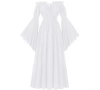 Pirate Style Renaissance Dress for Women with Off Shoulder and Long Sleeve Design Suitable for Medieval Events and Parties (M White)