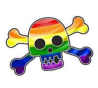 Pirate Style Skull & Crossbones with Gay Pride LGBT Rainbow Flag Motif Vinyl Car Bumper Sticker Decal (small) 130x85mm approx.