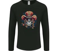 Pirate Sugar Skull Day of The Dead DOTD Mens Long Sleeve T-Shirt Black XL