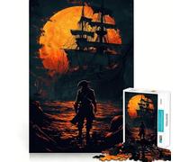 Pirate Sunset And Boat Hard Jigsaw Puzzle for Adults 1000 Pieces Fine Logic Toy Calm Fun Neat Edge Thoughtful Gift (50x75cm)