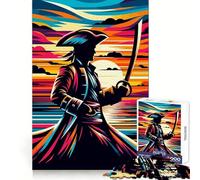 Pirate Sunset Pop Art 1000 Piece Jigsaw Puzzles for Teenagers Jigsaw Logic Train Toy Stress Relief Smooth Cut Memorable Gift (50x75cm)