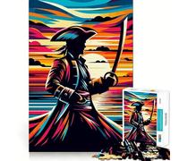 Pirate Sunset Pop Art 1000 Piece Jigsaw Puzzles for Teenagers Jigsaw Logic Train Toy Stress Relief Smooth Cut Memorable Gift (50x75cm)