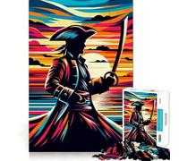 Pirate Sunset Pop Art 1000 Piece Jigsaws for Adults Puzzle Strengthen Memory Warm Time Clean Edge (38x26cm)