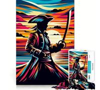 Pirate Sunset Pop Art Jigsaw Puzzle 1000 Piece for Adults Smart Reason Toy Home Pastime Smooth Edge Art Collectible (38x52cm)