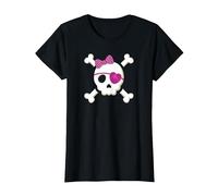 Pirate T Shirt Skull Crossbones Heart Eye Patch Costume Cute T-Shirt, Women, Black, Medium