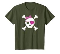 Pirate T Shirt Skull Crossbones Heart Eye Patch Costume Cute T-Shirt, Youth, Olive Green, X-Small