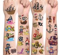 Pirate Tattoos for Children, 10 Sheets Children's Tattoos, Skin-Friendly Set, Temporary Tattoos for Sticking, Party Bags, Children's Birthday Gifts, Party Decoration, Pirates, Children's Tattoo Boys