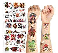Pirate Temporary Tattoos for Kids - 10 Sheets Cool Tattoo Stickers for Boys & Girls, Waterproof Fun Fake Tattoos for Pirate Theme Birthday Party Bags, Fillers & Gifts