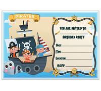 Pirate Themed Children's Birthday Party Invites - Landscape Boat Design - Party Supplies/Accessories (Pack of 12 A5 Invitations) (WITHOUT Envelopes)
