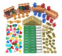 Pirate Treasure Chest Building Blocks Accessories Pack, 174 Pieces Compatible with Major Brands Bricks, Electroplated Gold Bars Coins Gems Crystal Money Adventure Play Set, Gift for Kids Ages 4+