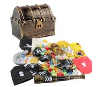 Pirate Treasure - Chest Toy Kit - Retro Fabric Material | Pirate Treasure | Role Play 143 Pieces 6x5x5 Inch 610 G Vintage Patch For Kids For Kids