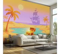 Pirate Treasure Chest Wallpaper & Wall Mural, 300x210 cm - Ocean Nautical Desert Pirate Ship Home Wall Decor for Bedroom, Living Room - S&J291
