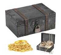 Pirate Treasure Chest, Wooden Treasure Chest with Lock, Children's Birthday Treasure Chests, Pirate Chests, Gift Box Lockable with Lid and Key for Jewellery Halloween Christmas Gifts, 23.5x16x10cm