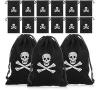 Pirate Treasure Drawstring Bag 20pcs Polyester Halloween Bags Season | Candy, Cookies and Coins, Black Party Decoration, Small Keepsake Pouches for Halloween and Thanksgiving