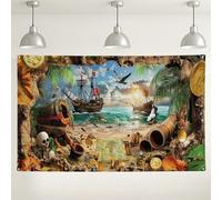 Pirate Treasure Island Backdrop, Tropical Beach Adventure Decorative Background, Nautical Photography Setting for Parties and Events, Beach Theme Decorations for Summer Events 71x43 Inch
