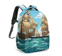 Pirate Treasure Island Kids School Backpack 16 Inch Cartoon Adventure Map Ship Print Rucksack for Boys Children (06)