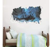 Pirate Wall Decal Pirate Ship Crash Broken Wall Pirate Bedroom Sticker Art Mural Kids (90cm Width x 45cm Height)