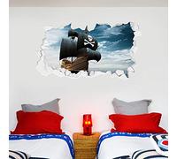 Pirate Wall Sticker Pirate Ship Broken Wall Pirate Bedroom Art Decal Mural Kids (60cm Width x 30cm Height)