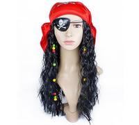Pirate Wig Hat Eye Patch Set Pirate Captain Dreadlock Headpiece Pirate Costume Accessories Set Pirate Headscarf Skull Bandana Fake Hair Pirate Eye Patch Pirate Fancy Dress Pirate Role Play Outfit