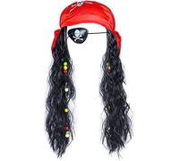 Pirate Wig Hat Pirate Costume Set Dreadlock Wig Eye Patch Bandana Captain Fancy Dress Skull Crossbones Hairpieces Outfit ideal for Halloween Party Carnival Role Play Costume Props