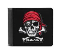 Piratecrew Jolly Roger Flag Skul Men's Bifold Wallet Slim Cash Card Holder Leather Purse