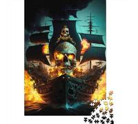 PirateGhostShip Puzzle 1000Pc Recycled Paper for Women Gifts for Men Jigsaw BurningSkullPuzzles Impossible Challenging Home Activity Celebration Gifts 70x50cm/1000pcs
