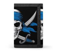 Pirates Jolly Roger Tri-fold Leather Wallet for Men with Slim Wallets for Men with 1 ID and 8 Slots