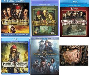 Pirates of The Caribbean 5 Blu Ray Collection One 1 Two 2 Three 3 Four 4 Five 5 Johnny Depp Includes Treasure Map Glossy Print Art Card