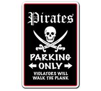 Pirates Parking Sign Novelty Gift Funny Blackbeard Captain Hook Kidd Gangplank Retro Metal Tin Sign 8X12 Inches