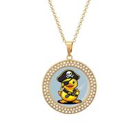 Pirates Rubber Duck Women's Round Diamond Necklace Vintage Alloy Pendants Multicolored Sparkly Jewelry
