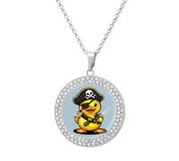 Pirates Rubber Duck Women's Round Diamond Necklace Vintage Alloy Pendants Multicolored Sparkly Jewelry