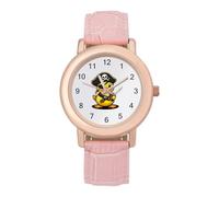 Pirates Rubber Duck Women's Wrist Watches Pink Leather Strap Round Case Three-Hand Casual Ladies Watches