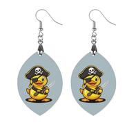 Pirates Rubber Duck Wooden Earrings Artistic Wood Pendants Vintage Earring Hooks Jewelry for Women Apricot Shaped