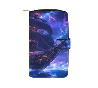 Pirates-Ship Thunder Ocean Leather Men's Multifunctional Wallet with Card Slots Large Capacity Coin Purse Travel Zipper Wallets