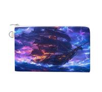 Pirates-Ship Thunder Ocean Portable Coin Purse Pouch Funny Zero Wallet with Zipper Lightweight Organizer Bags for Women Men