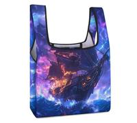 Pirates-ship Thunder Ocean Reusable Shopping Bag Large Grocery Bags Foldable in A Pouch Washable Eco Tote Handbag