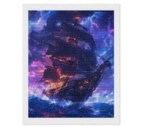 Pirates-Ship Thunder Ocean Shining Diamond Art Painting Kits for Adults Personalized Round Full Drill Paintings DIY Crafts Kit Home Decor 16"x20"
