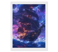 Pirates-Ship Thunder Ocean Shining Diamond Art Painting Kits for Adults Personalized Round Full Drill Paintings DIY Crafts Kit Home Decor 12"x16"