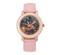 Pirates-Ship Women's Watch Pink Rose Gold Strap Wristwatch Minimalist Easy Reader Watchec